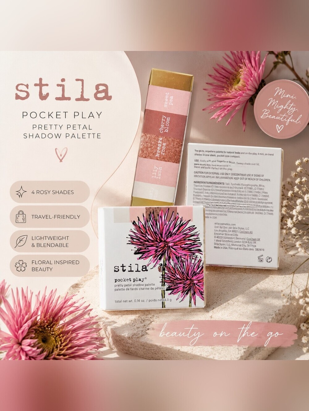 Stila Pocket Play Pretty Petal Shadow Palette NEW Sealed 5 Shades